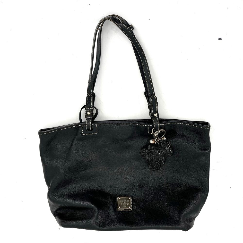 Dooney & Bourke Vintage Black Leather Shoulder Bag Red Lining Double Handle